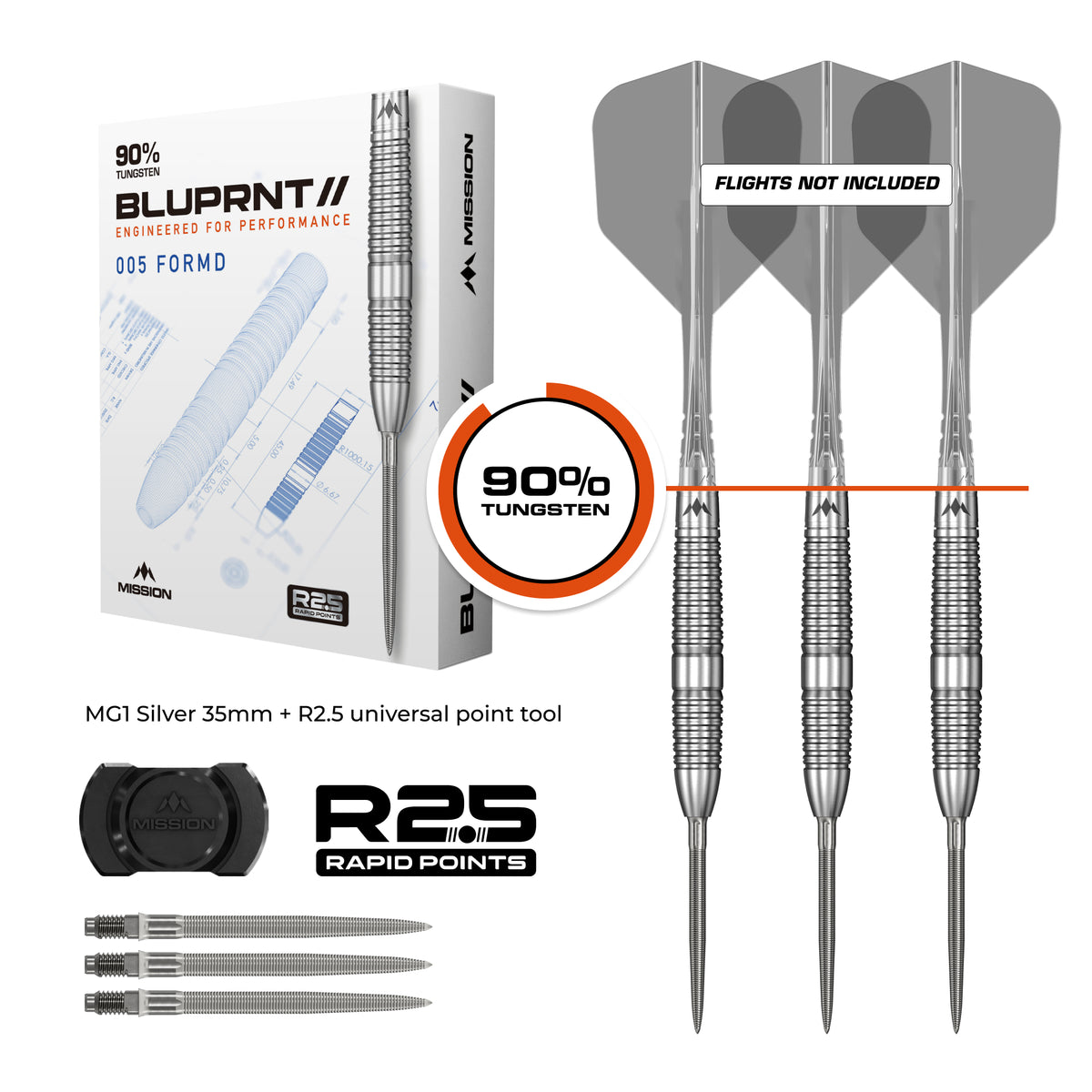 Mission BLUPRNT R2.5 Darts - Steel Tip - 90% Tungsten - FORMD