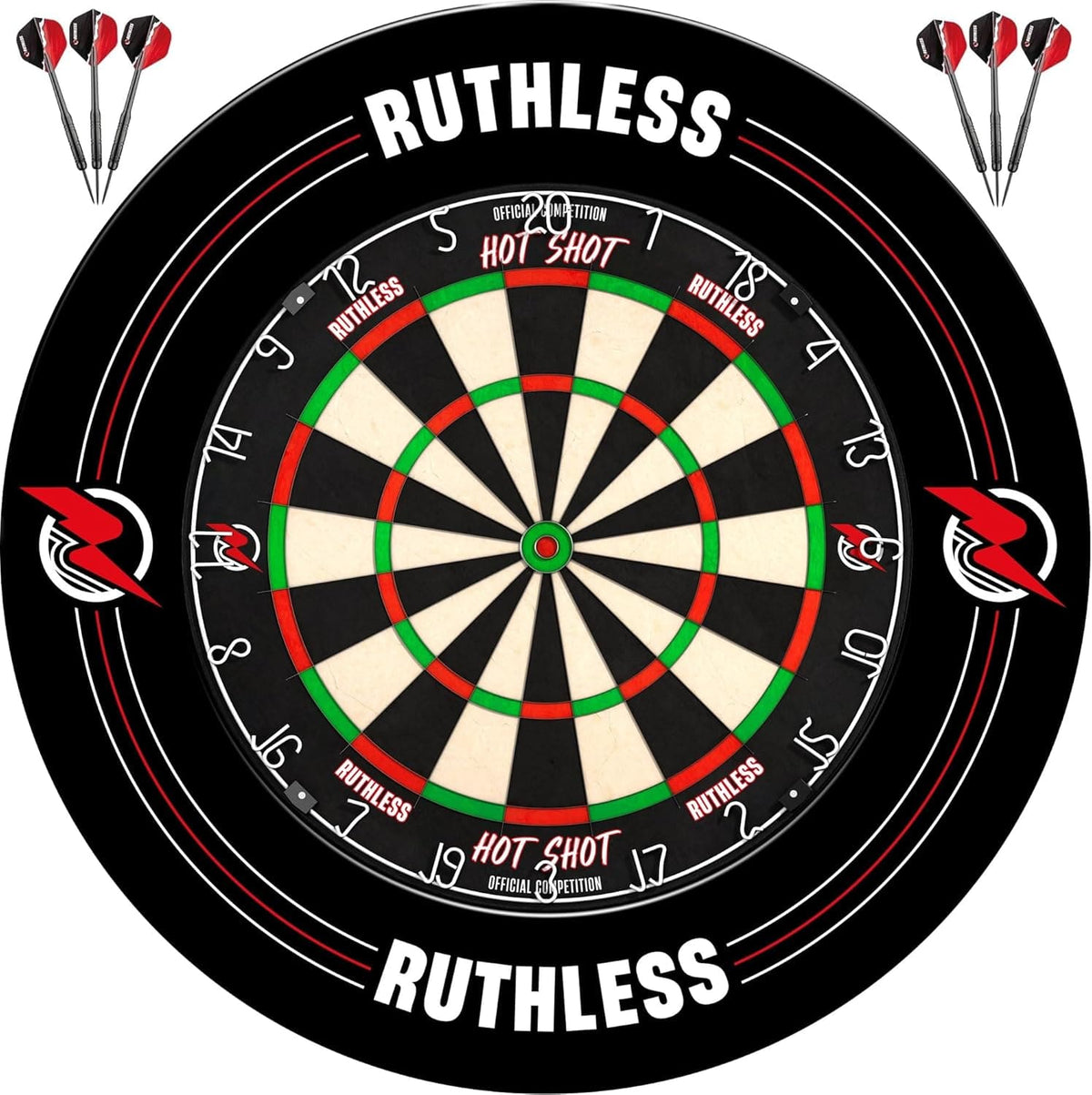 Ruthless Hotshot Home Darts Centre - HDC - inc. Dartboard, Surround and 2 sets of darts