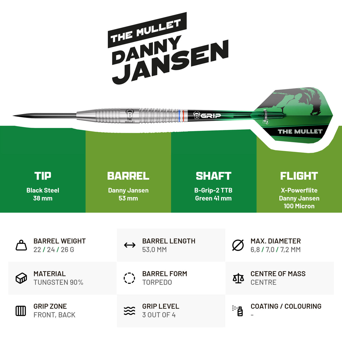 BULL'S Danny Jansen Darts - Steel Tip - 90% Tungsten - G2