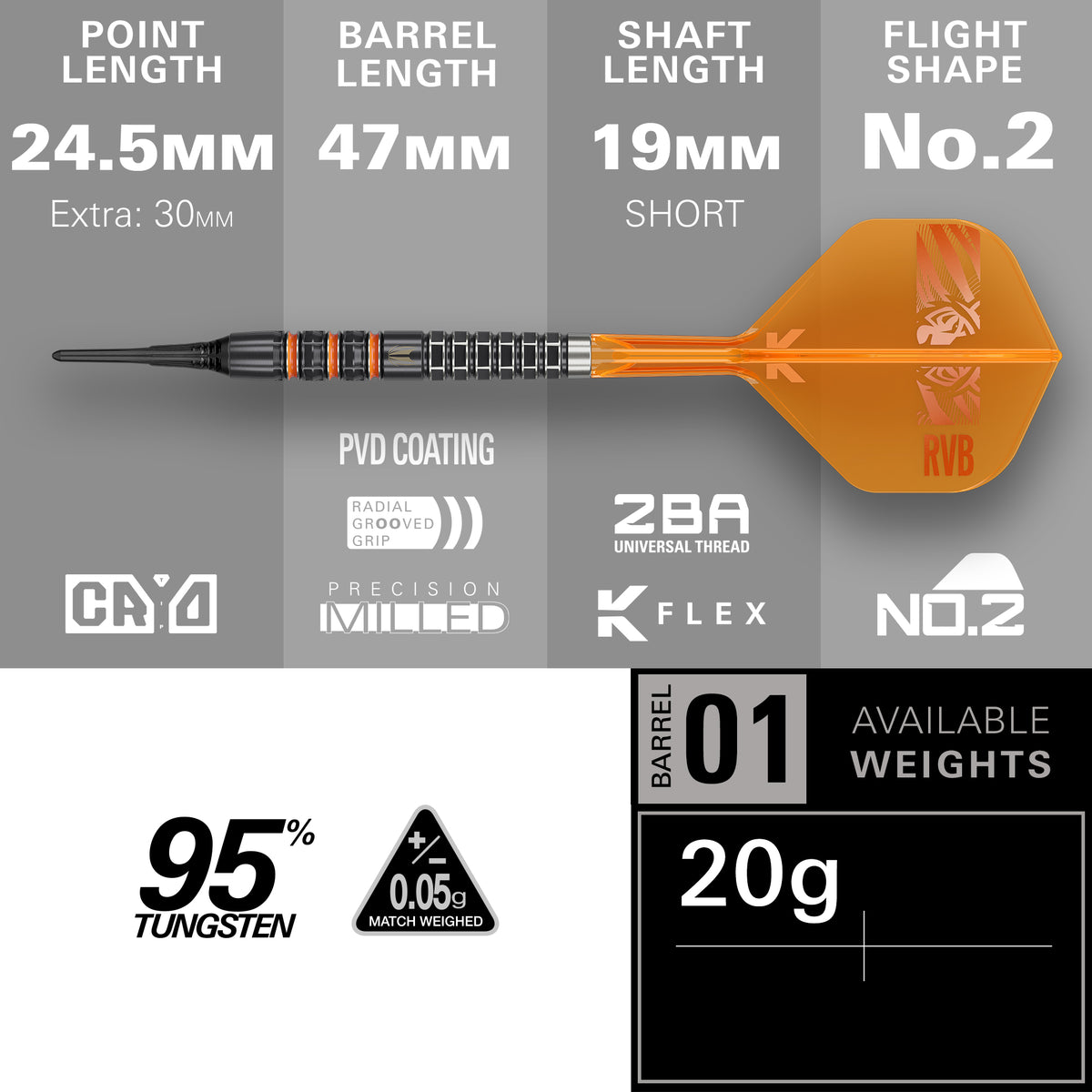 Target Raymond van Barneveld Darts - Soft Tip - 95% Tungsten - 95K
