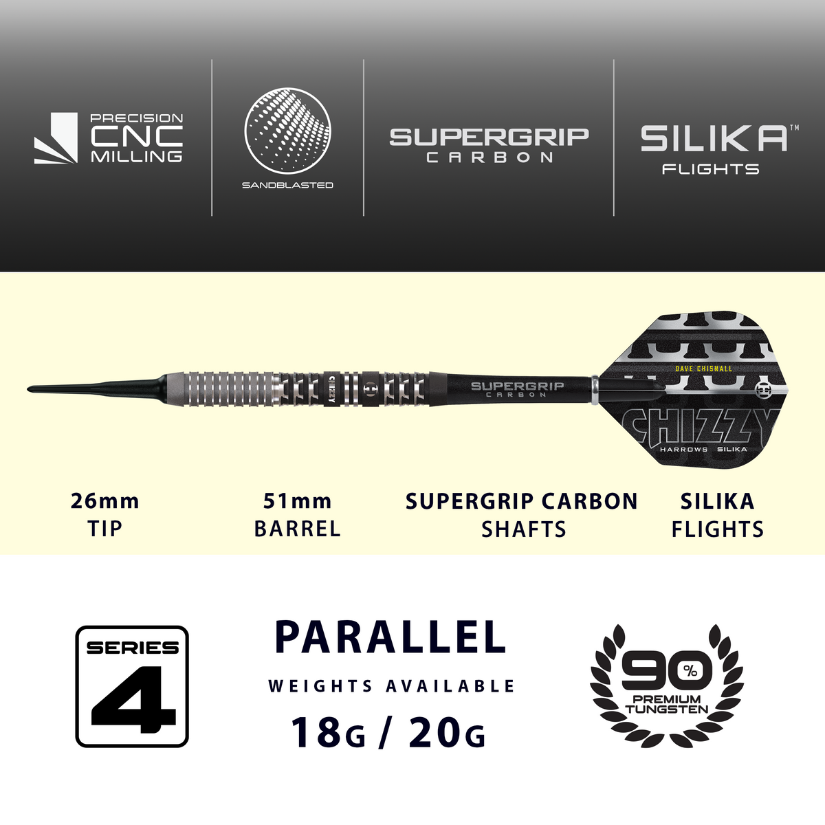 *Harrows Dave Chisnall Darts - Soft Tip - 90% Tungsten - Series 4
