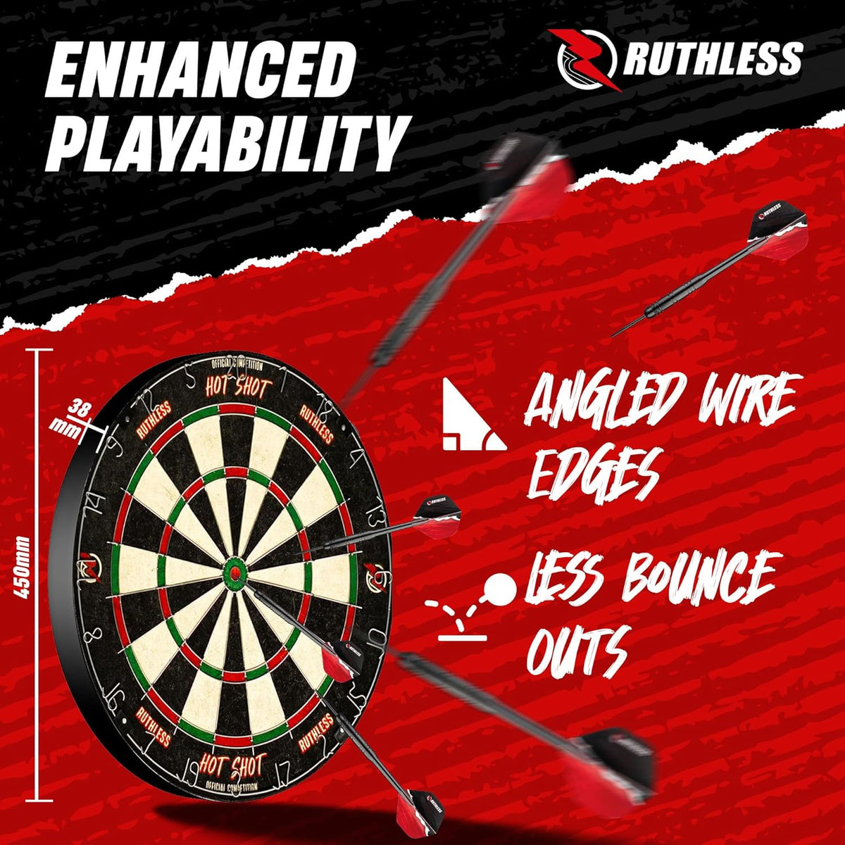 Ruthless Hotshot Home Darts Centre - HDC - inc. Dartboard, Surround and 2 sets of darts