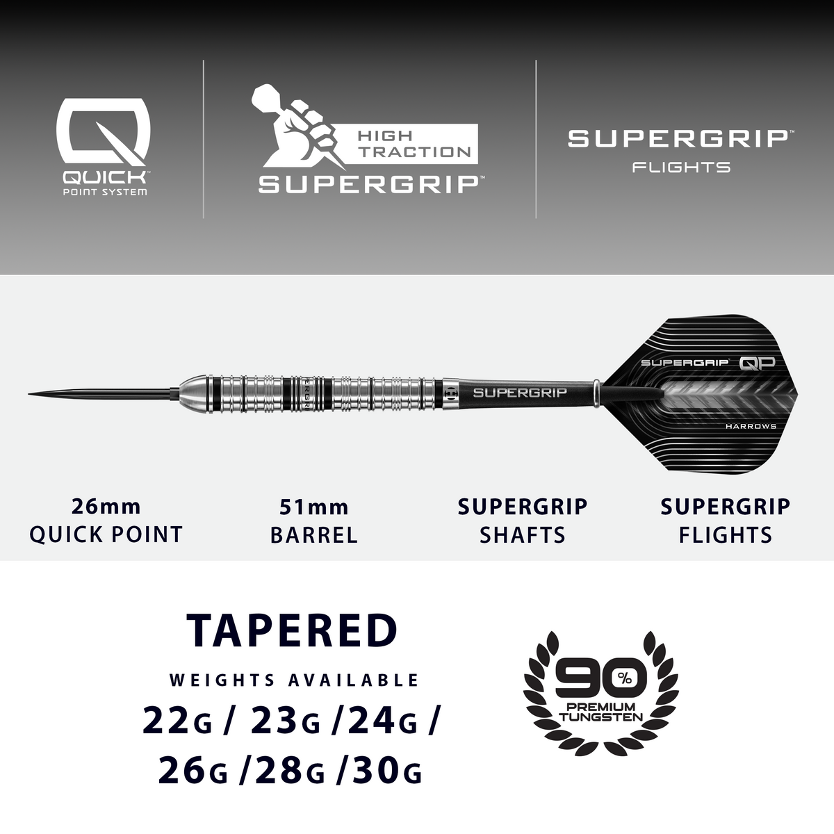 Harrows Supergrip QP Darts - Steel Tip - 90% Tungsten
