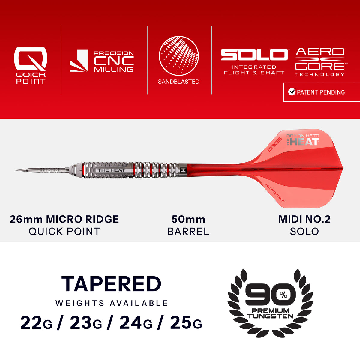 Harrows Damon Heta Darts - Steel Tip - 90% Tungsten - Geo