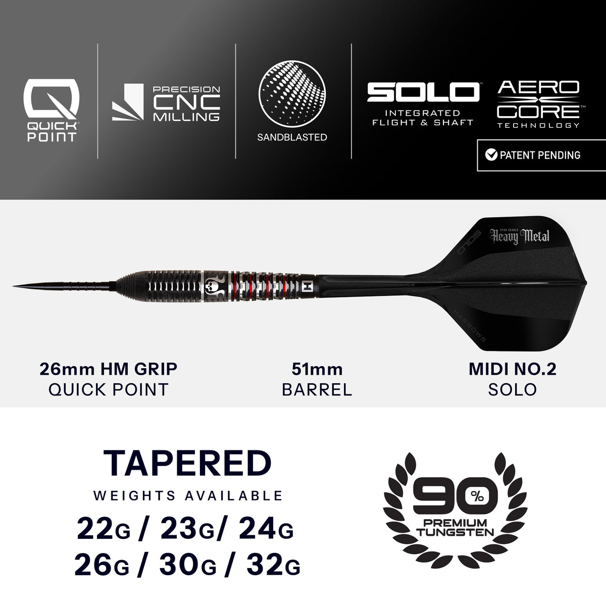 Harrows Ryan Searle Darts - Steel Tip - 90% Tungsten - Geo