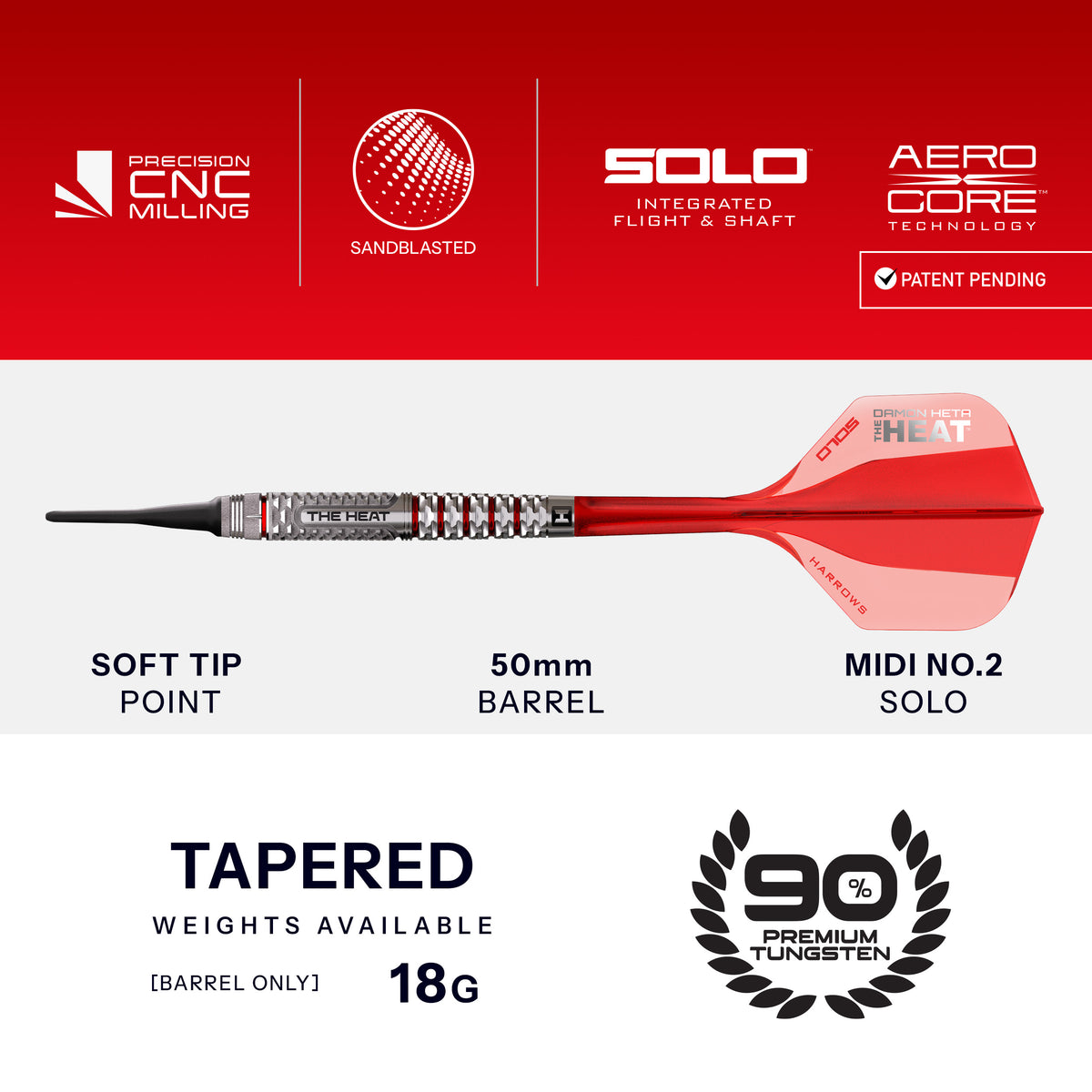 Harrows Damon Heta Darts - Soft Tip - 90% Tungsten - Geo