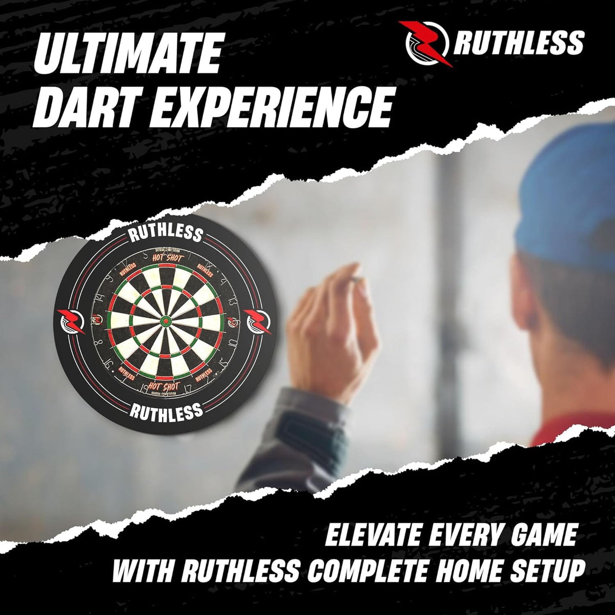 Ruthless Hotshot Home Darts Centre - HDC - inc. Dartboard, Surround and 2 sets of darts