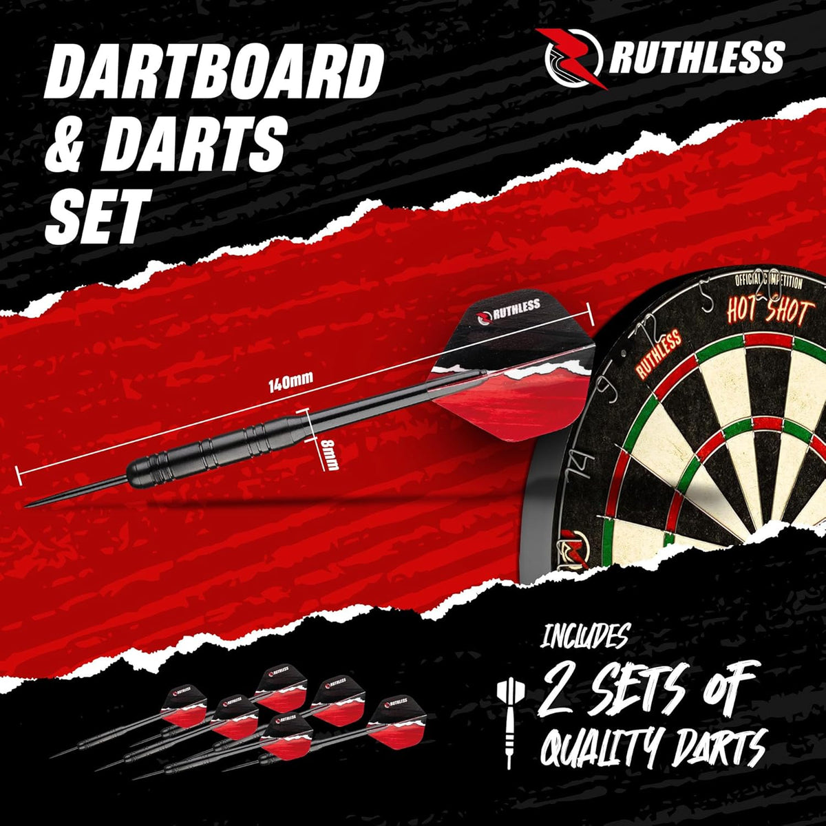 Ruthless Animal Home Darts Centre - Hotshot Dartboard in Cabinet - Dragon