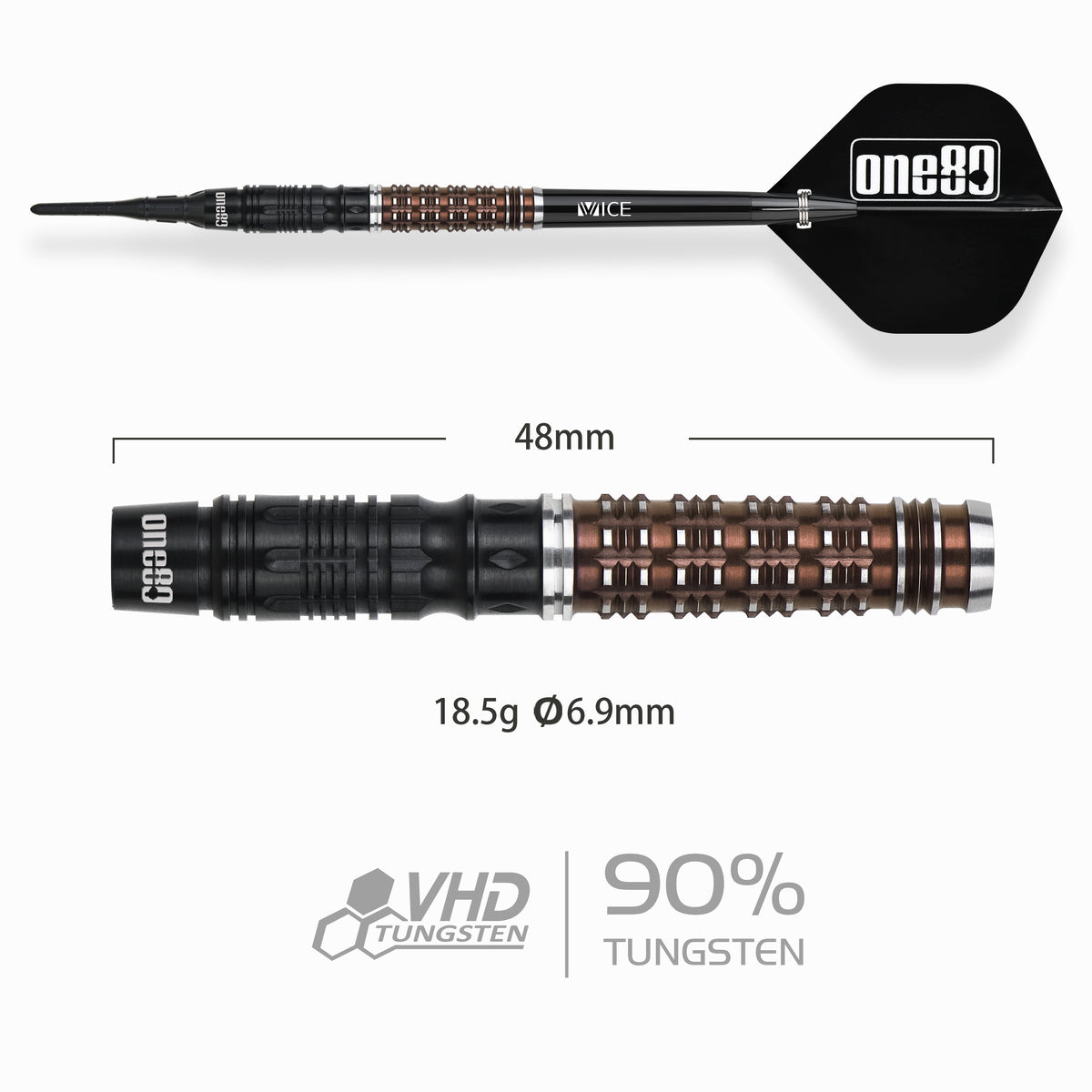 One80 Desmond Chin Darts - Soft Tip - 90% Tungsten - V2 - Black & Coffee - 18.5g