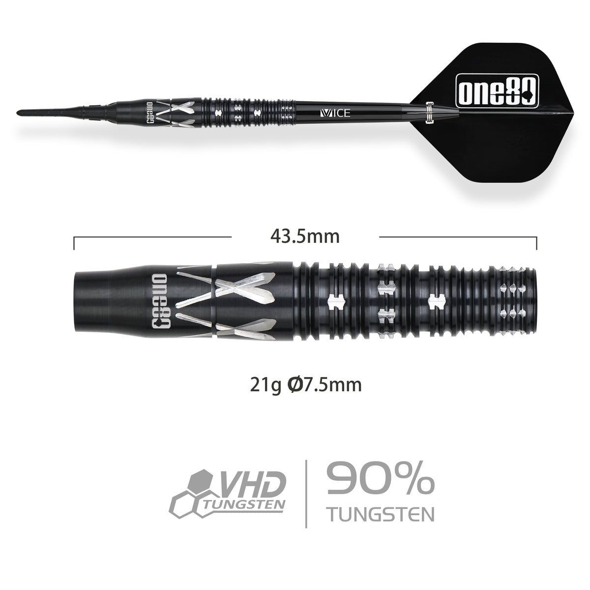One80 Noriyuki Nakamura Darts - Soft Tip - 90% Tungsten - V4 - Black