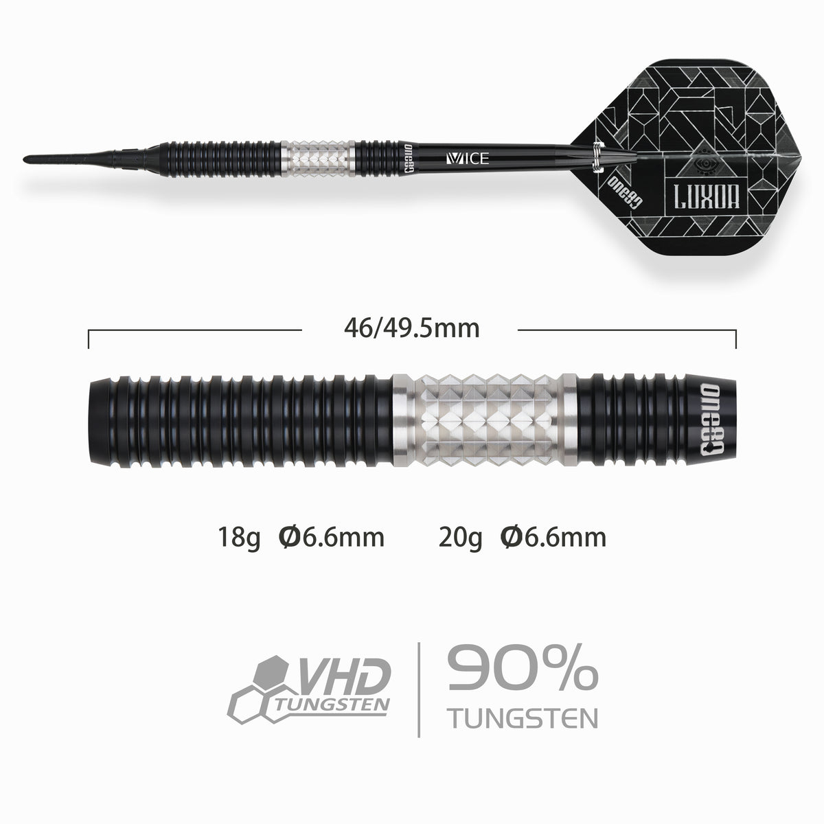 One80 Luxor II Darts - Soft Tip -90% Tungsten - Iota