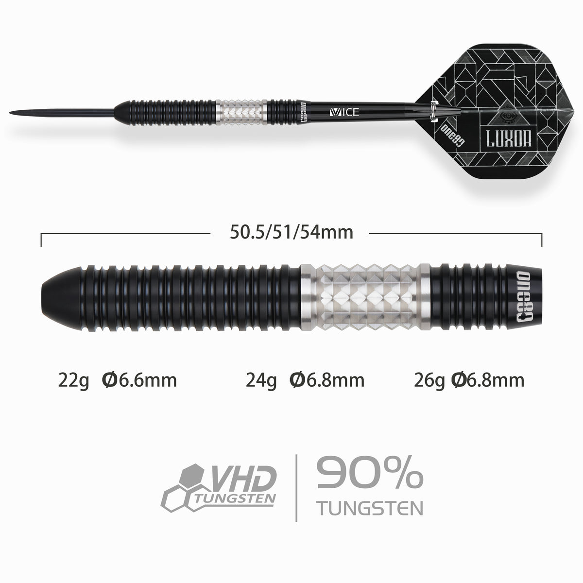 One80 Luxor II Darts - Steel Tip -90% Tungsten - Iota