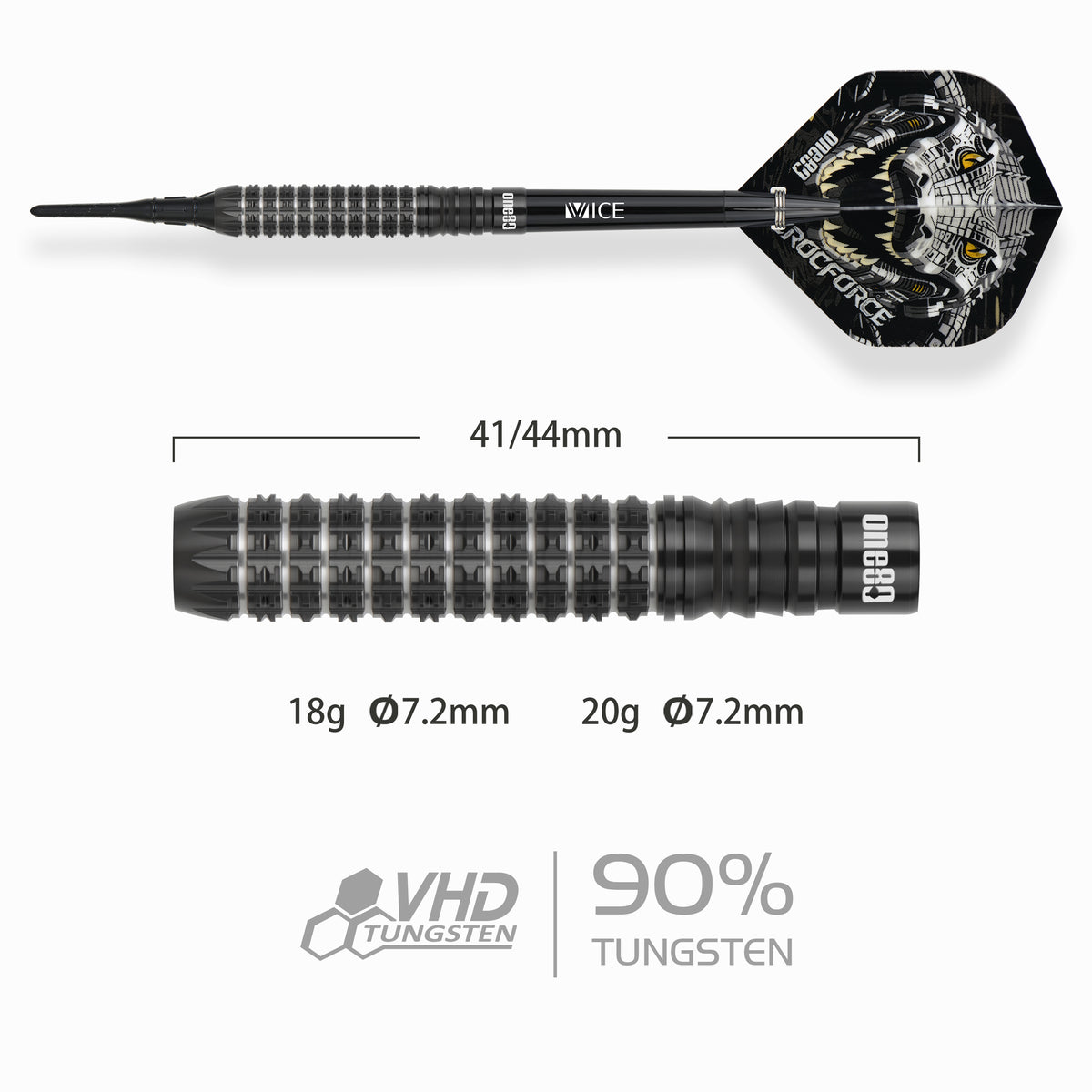 One80 Crocforce Darts - Soft Tip - 90% Tungsten - CF2