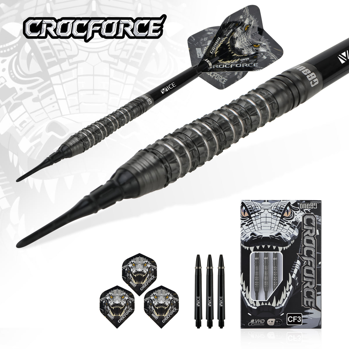 One80 Crocforce Darts - Soft Tip - 90% Tungsten - CF3