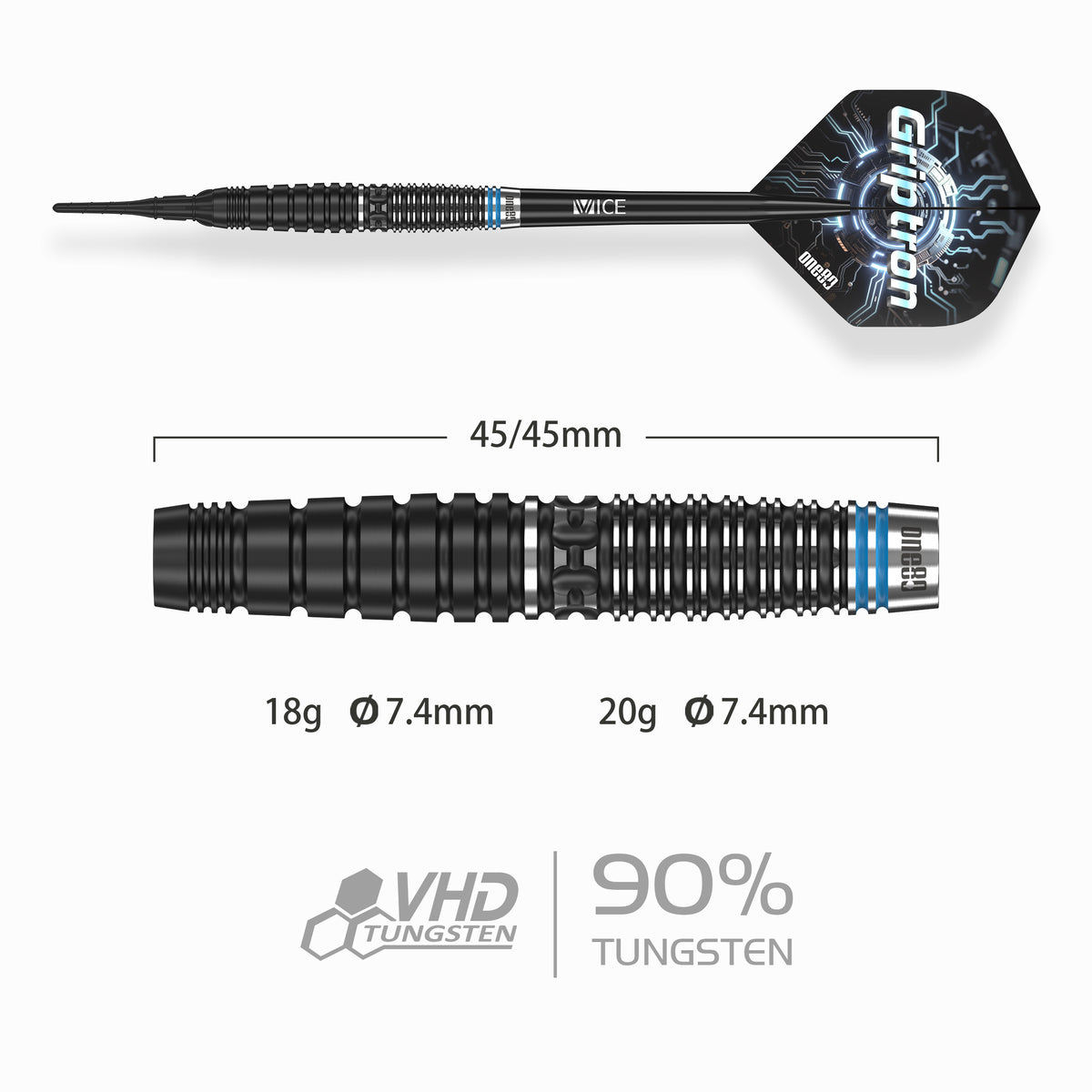 One80 Griptron Darts - Soft Tip - 90% Tungsten - GT1