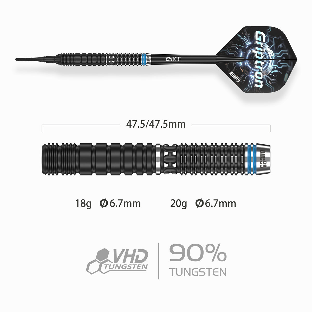 One80 Griptron Darts - Soft Tip - 90% Tungsten - GT4