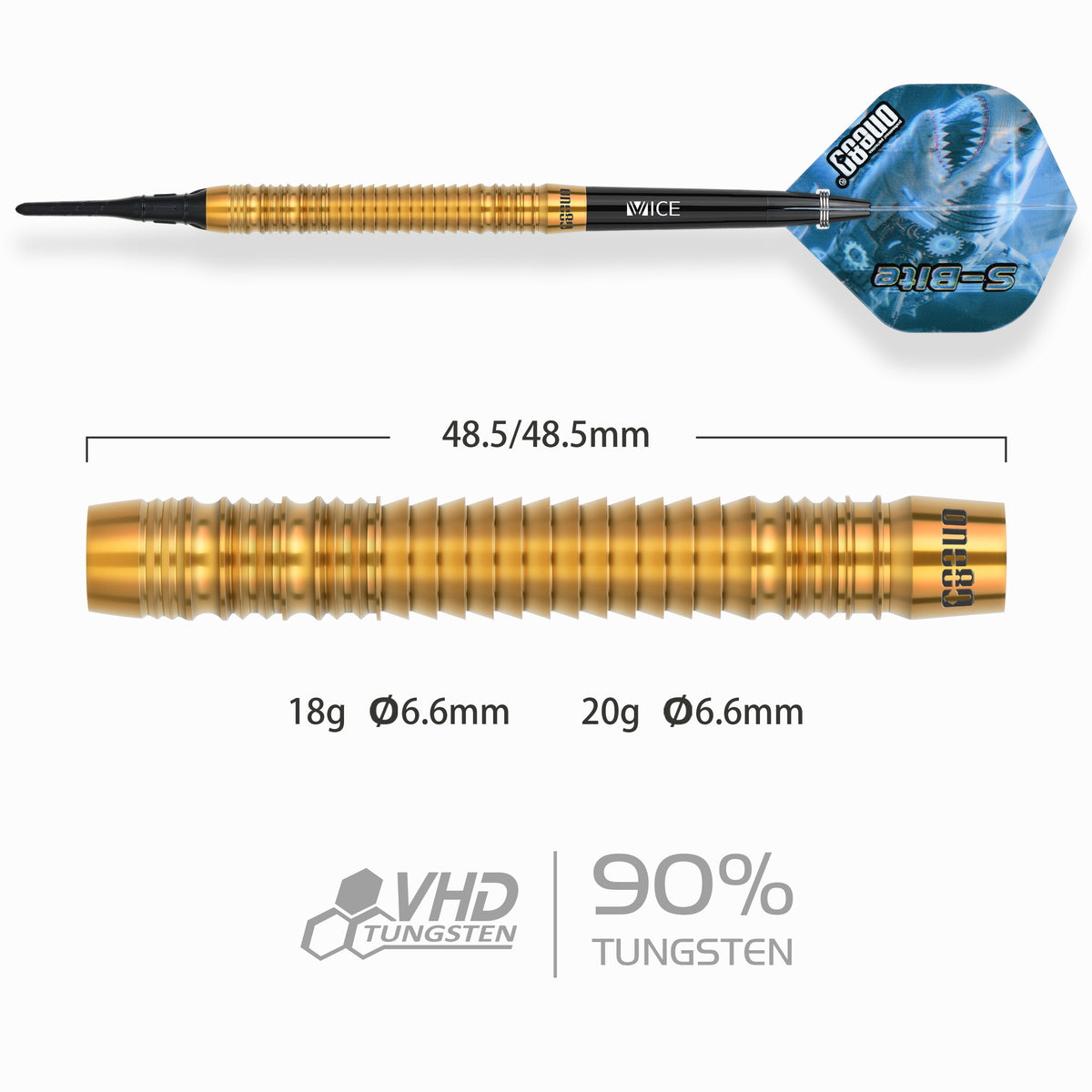One80 S-Bite Darts - Soft Tip - 90% Tungsten - S-B3