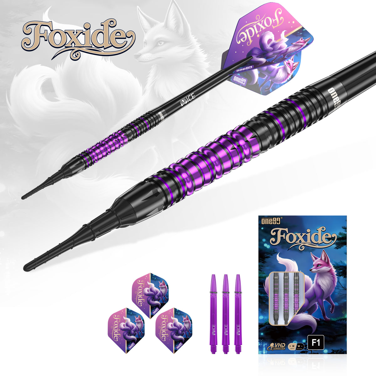 One80 Foxide Darts - Soft Tip - 90% Tungsten - F1