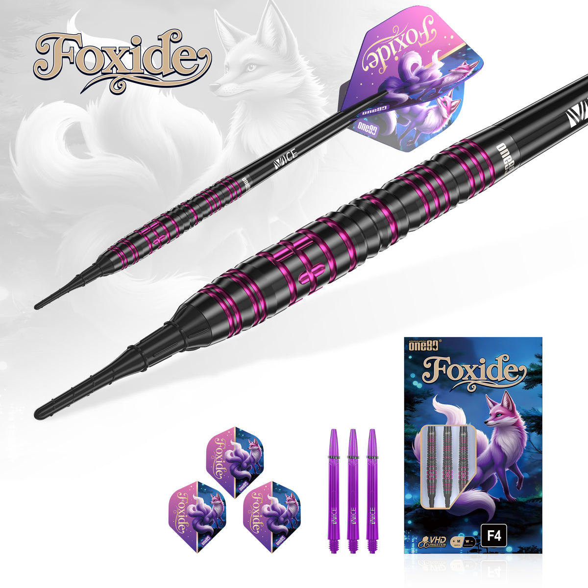 One80 Foxide Darts - Soft Tip - 90% Tungsten - F4