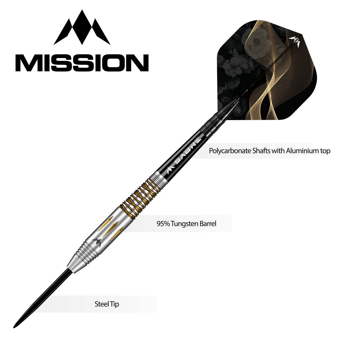 *Mission Almudena Fajardo Ayuso Darts - Steel Tip - 95% Tungsten - Gold PVD Milled Silver