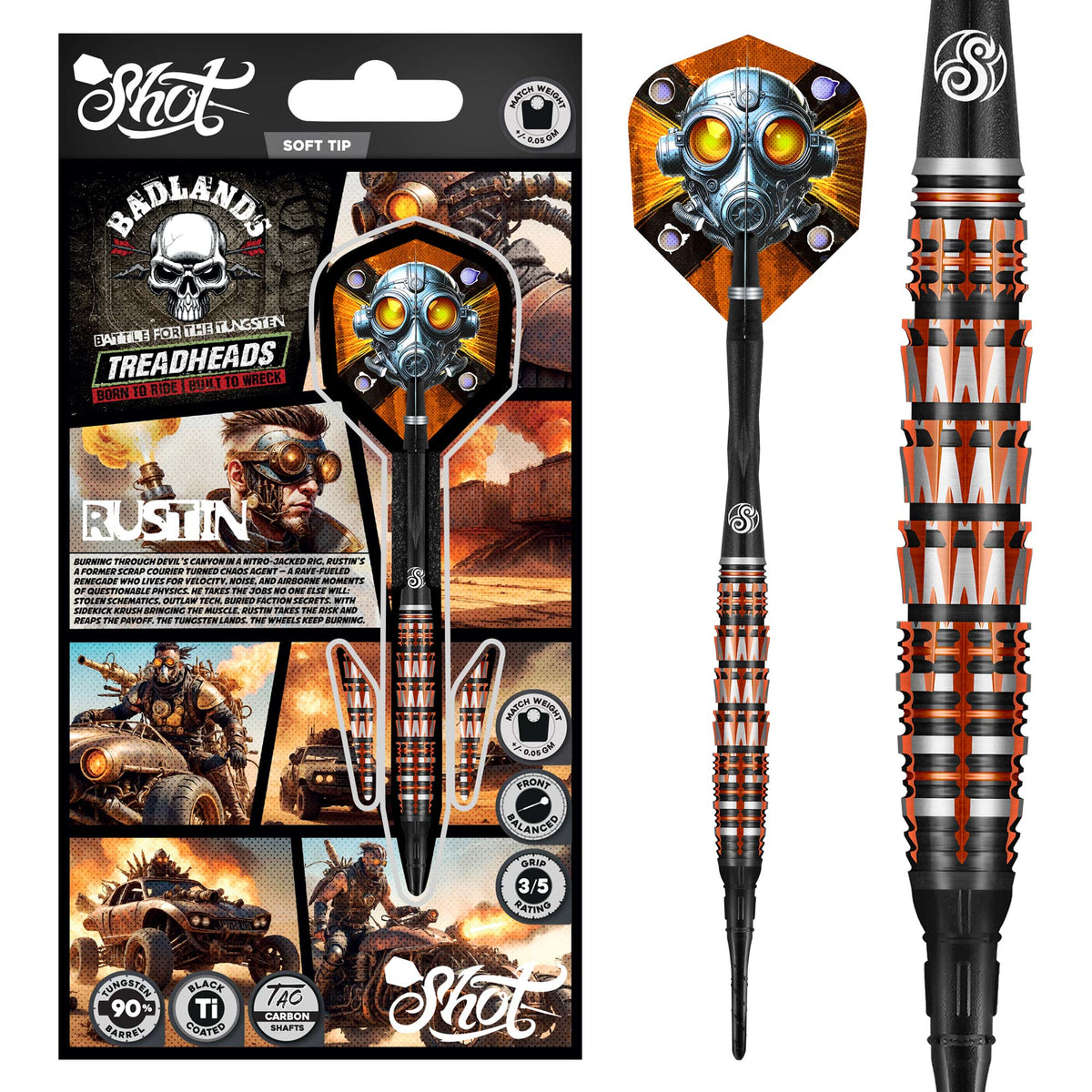 Shot Badlands Darts - Soft Tip - 90% Tungsten - Rustin