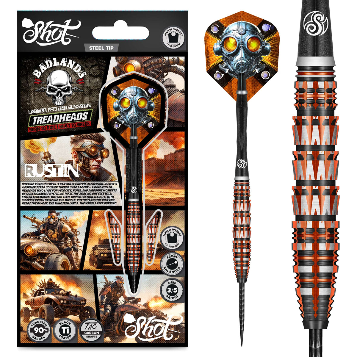 Shot Badlands Darts - Steel Tip - 90% Tungsten - Rustin