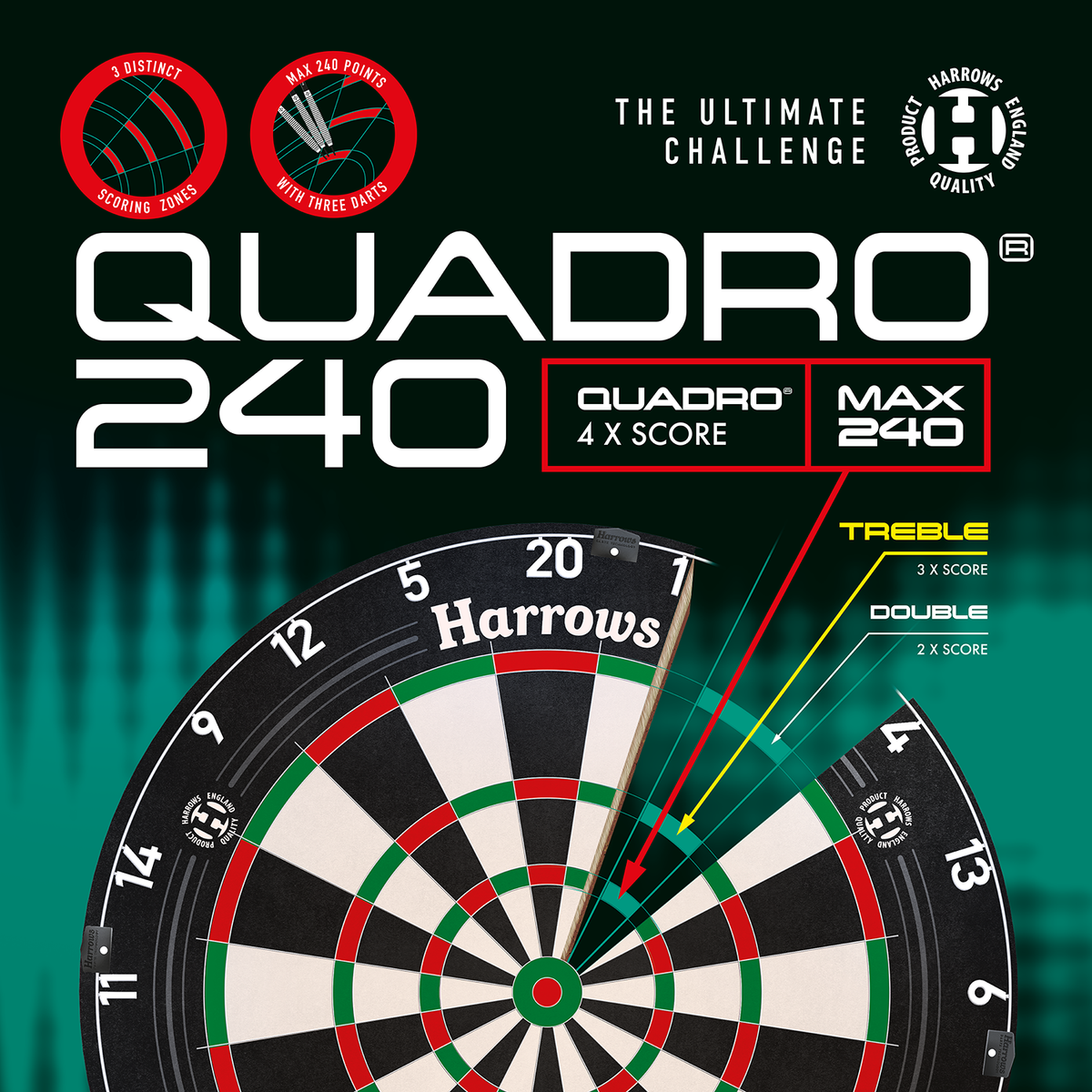 *Harrows Quadro 240 Dartboard - Professional - African Sisal
