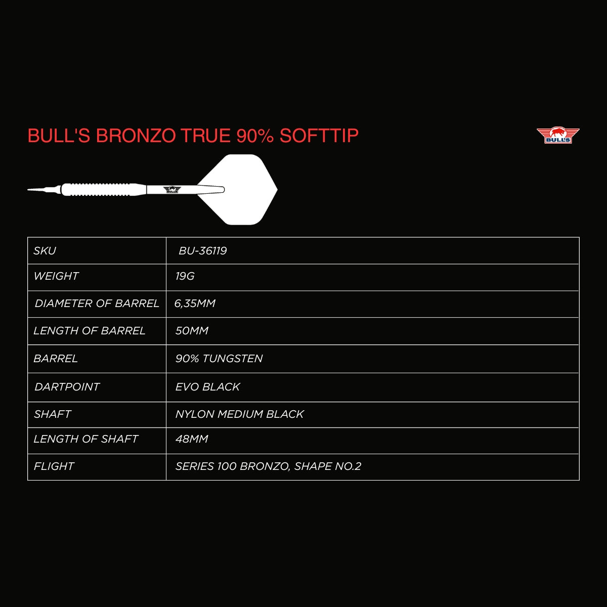 Bulls Bronzo Darts - Soft Tip - 90% Tungsten - True