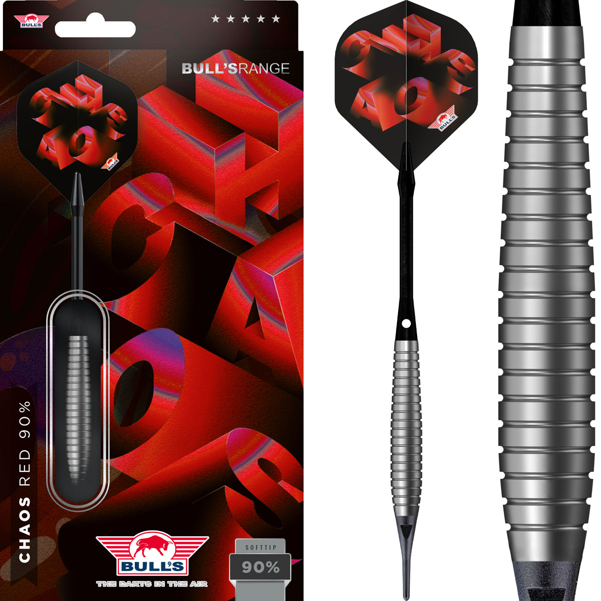 Bulls Chaos Darts - Soft Tip - 90% Tungsten - Red