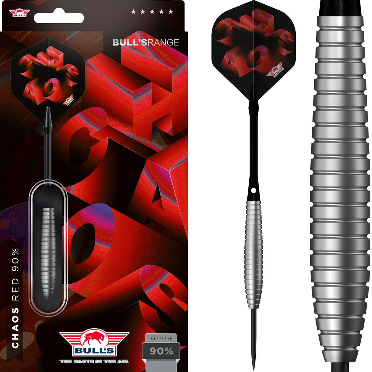 Bulls Chaos Darts - Steel Tip - 90% Tungsten - Red