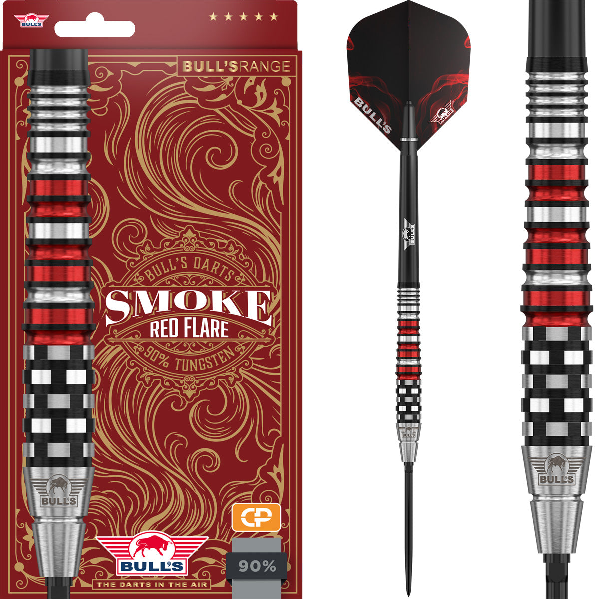 Bulls Smoke CP Darts - Steel Tip - 90% Tungsten - Red Flare