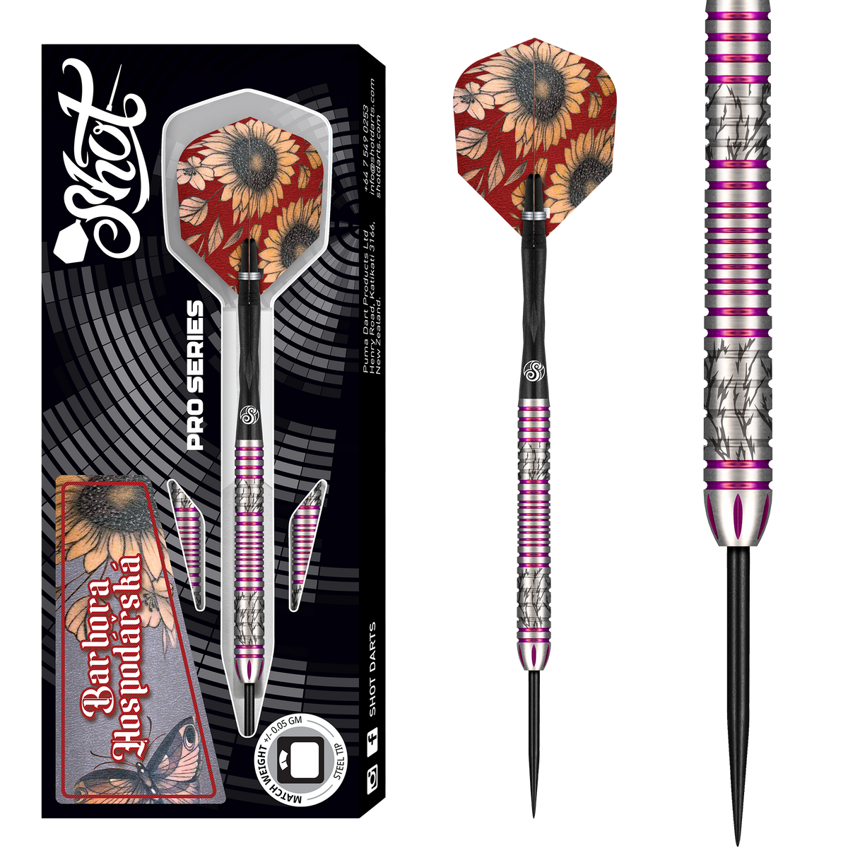Shot Pro Series Darts - Steel Tip - 90% Tungsten - Barbora Hospodárská 2.0 - 23g