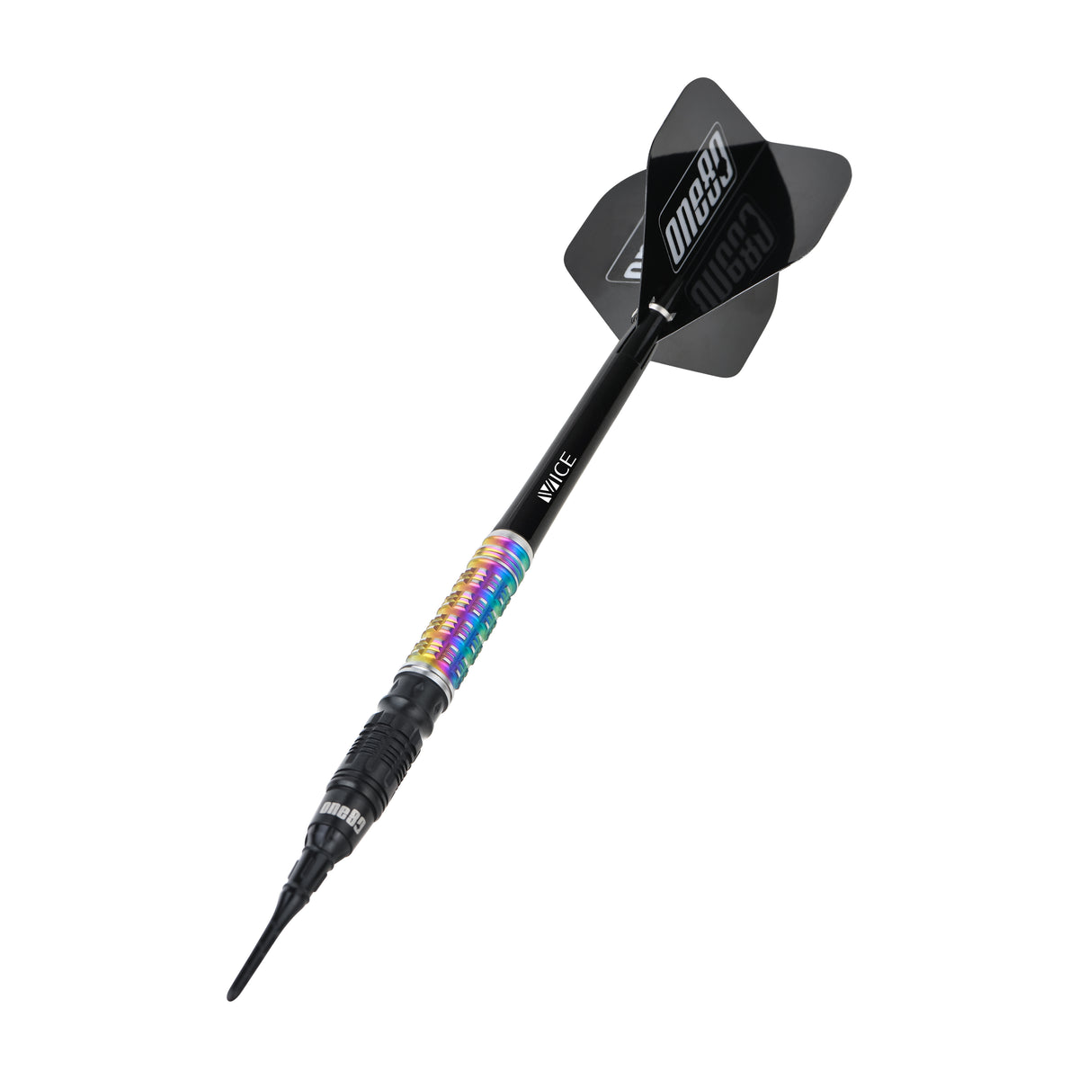 One80 Desmond Chin Darts - Soft Tip - 90% Tungsten - V2 - Black & Rainbow - 20g