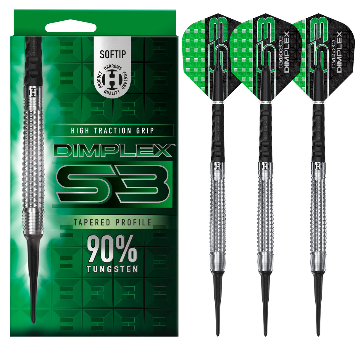 *Harrows Dimplex S3 Darts - Soft Tip - 90% Tungsten - Tapered