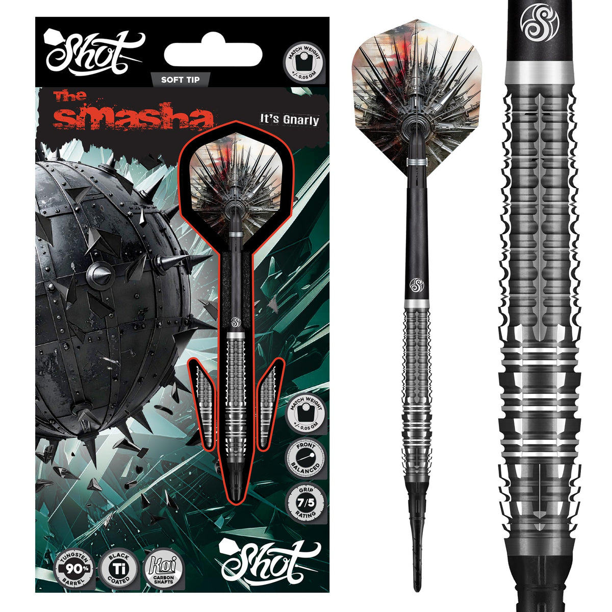 Shot Gnarly Darts - Soft Tip - 90% Tungsten - Smasha