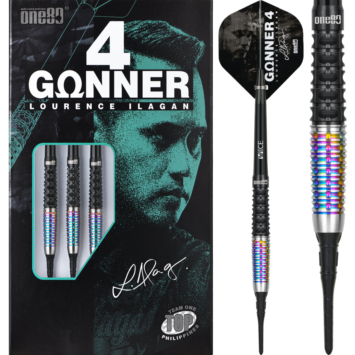 One80 Lourence Ilagan Darts - Soft Tip - 90% Tungsten - Rainbow - 22g