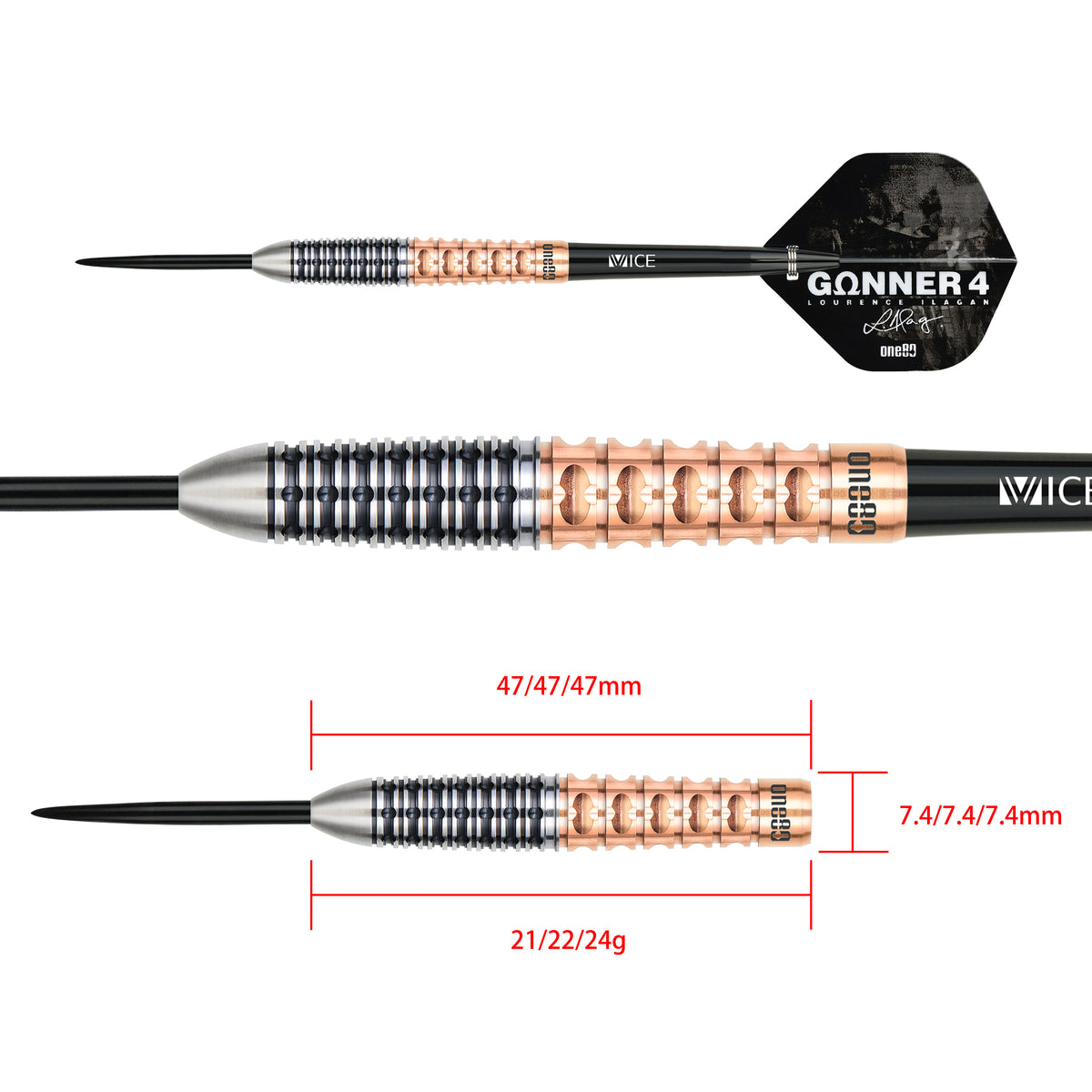 One80 Lourence Ilagan Darts - Steel Tip - 90% Tungsten - Rose Gold