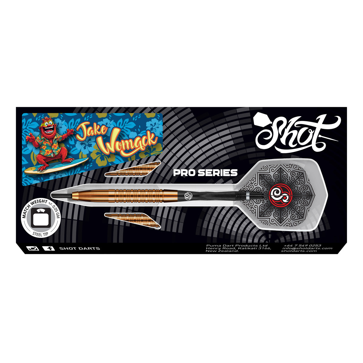 Shot Pro Series Darts - Steel Tip - 90% Tungsten - Jake Womack - 23g