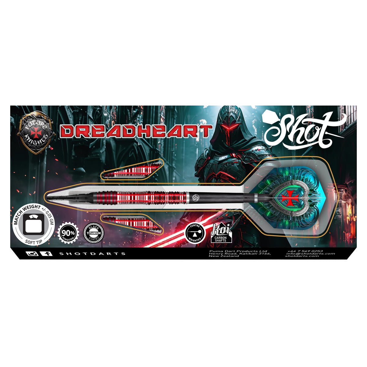 Shot Future Knights Darts - Soft Tip - 90% Tungsten - Dreadheart - 20g