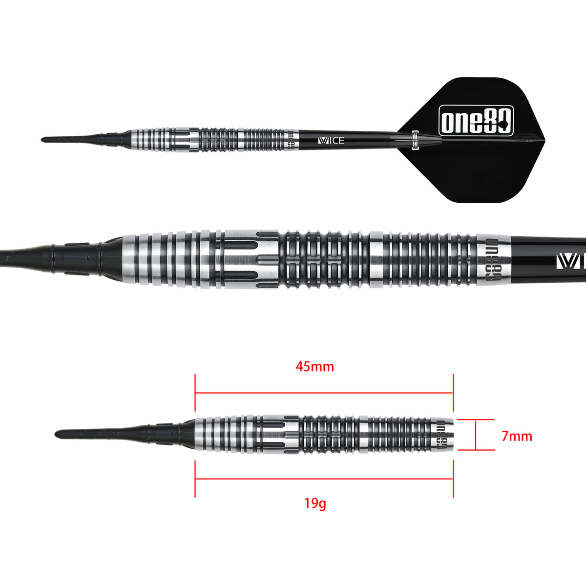 One80 Mick Lacey Darts - Soft Tip - 90% Tungsten - V2 - 19g
