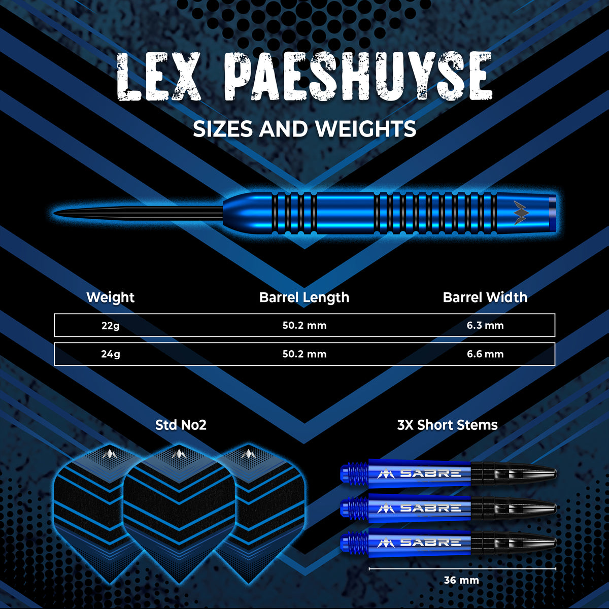 Mission Lex Paeshuyse Darts - Steel Tip - 90% Tungsten - Blue & Black