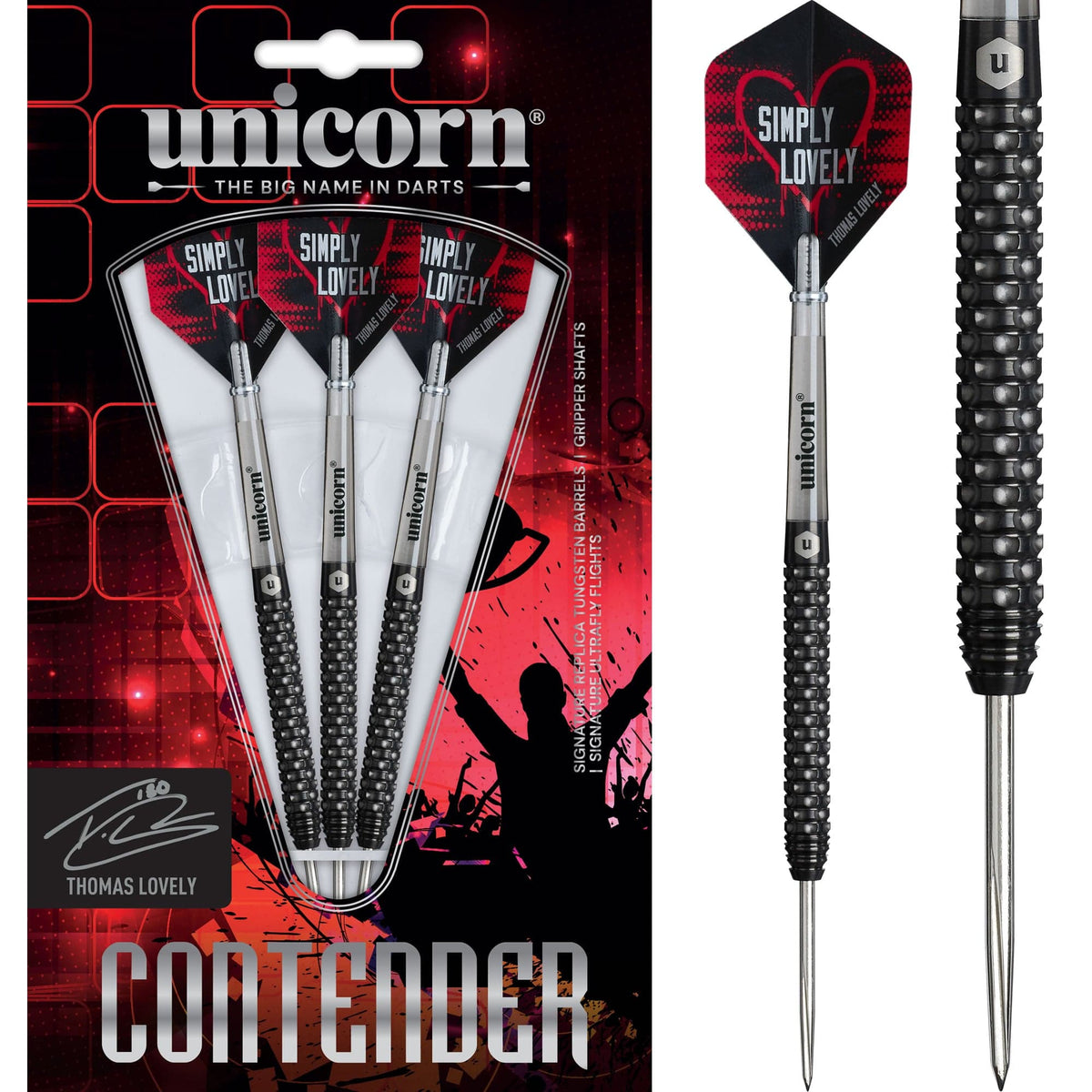 Unicorn Contender Darts - Steel Tip - 90% Tungsten - Thomas Lovely