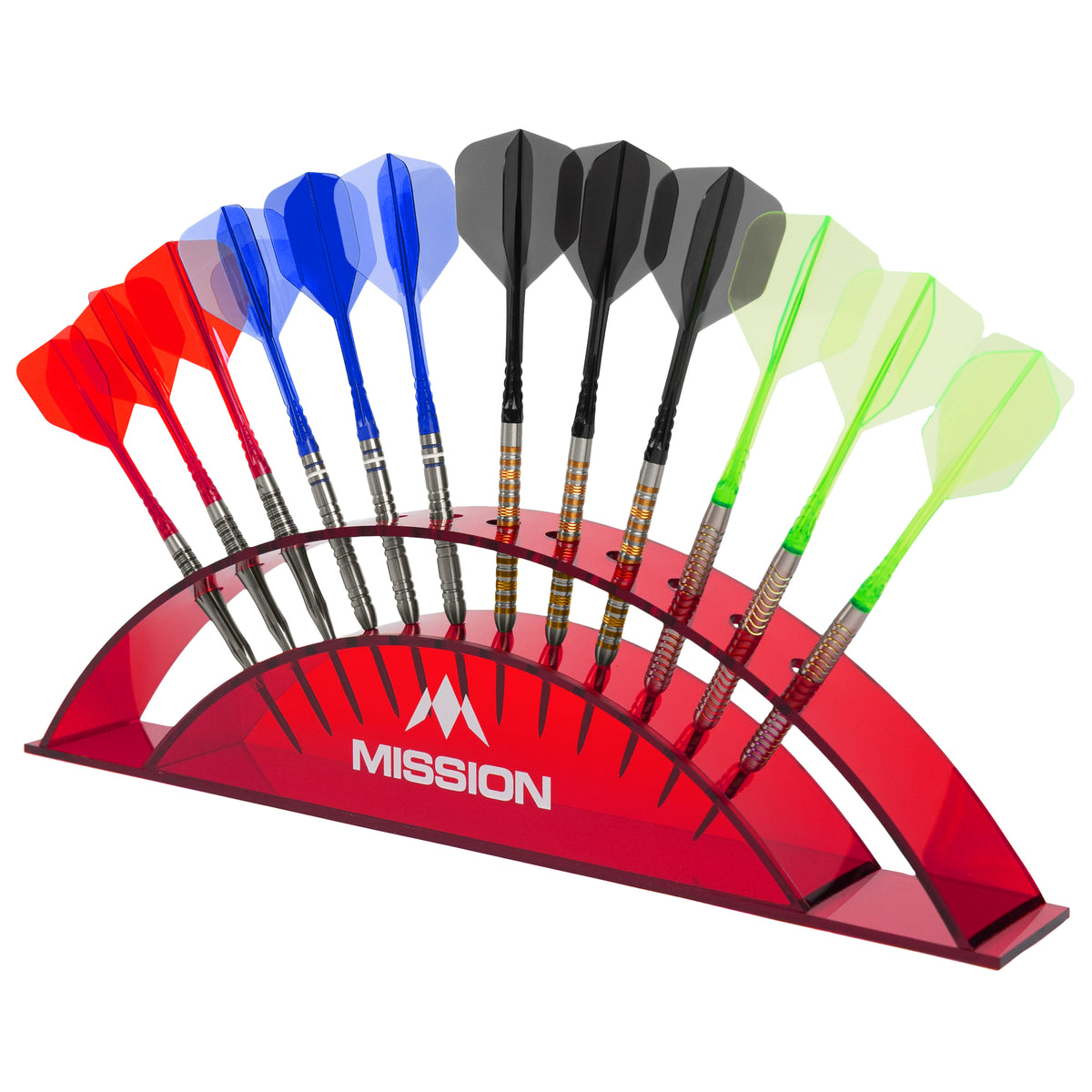 Mission Station 12 - holds 12 darts - Acrylic Darts Display Arc Colours