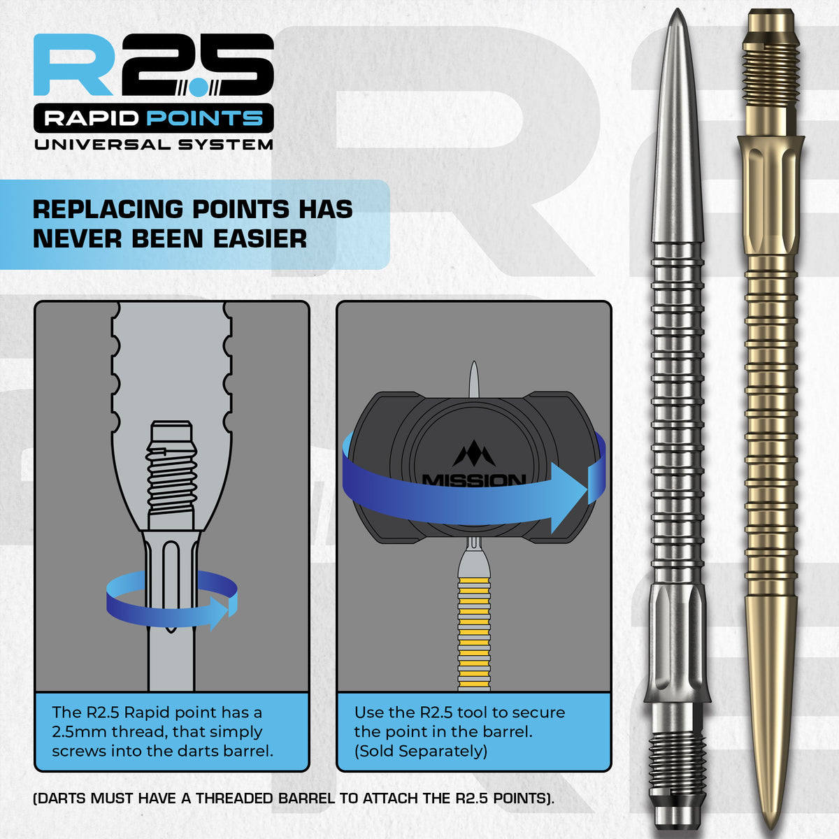 Mission R2.5 Rapid Dart Points - Steel Tip - GV1