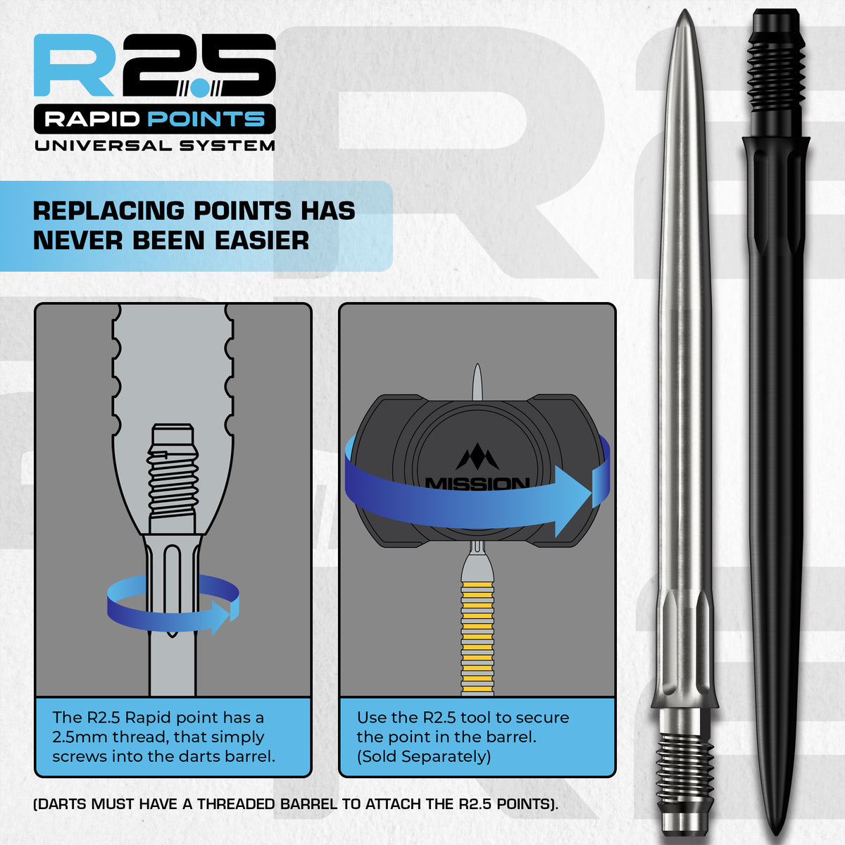 Mission R2.5 Rapid Dart Points - Steel Tip - SM1