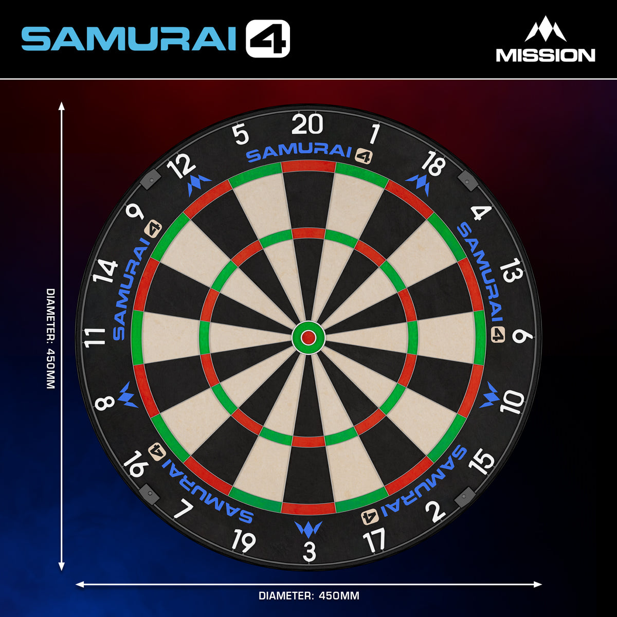 Mission Samurai 4 Dartboard - Professional - Knife Wire - White Spider