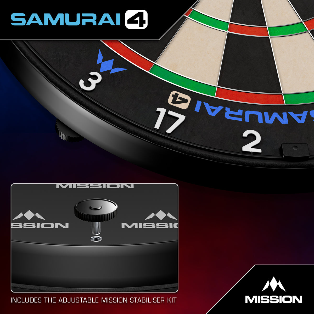 Mission Samurai 4 Dartboard - Professional - Knife Wire - White Spider