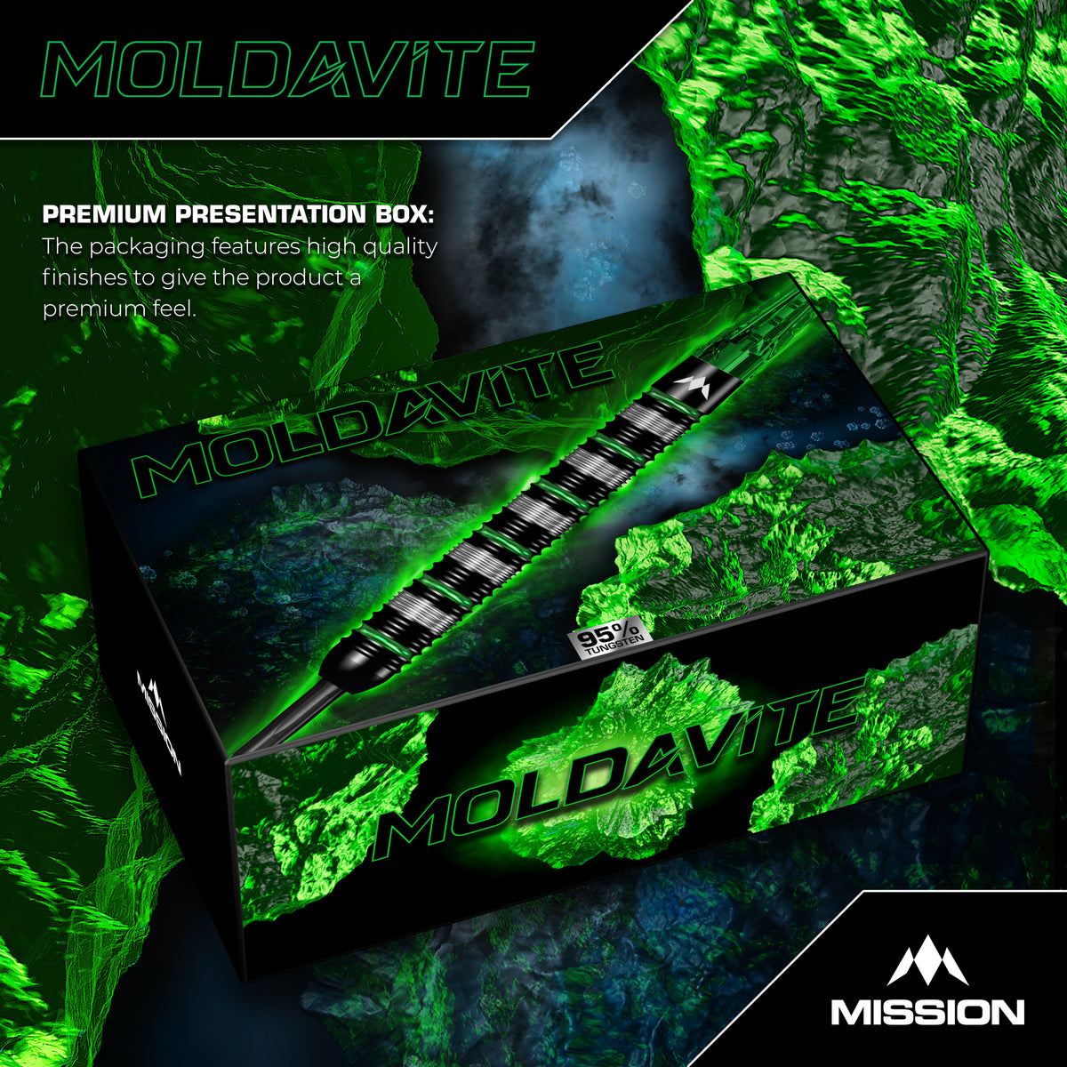 Mission Moldavite Darts - Steel Tip - 95% Tungsten - Black & Green