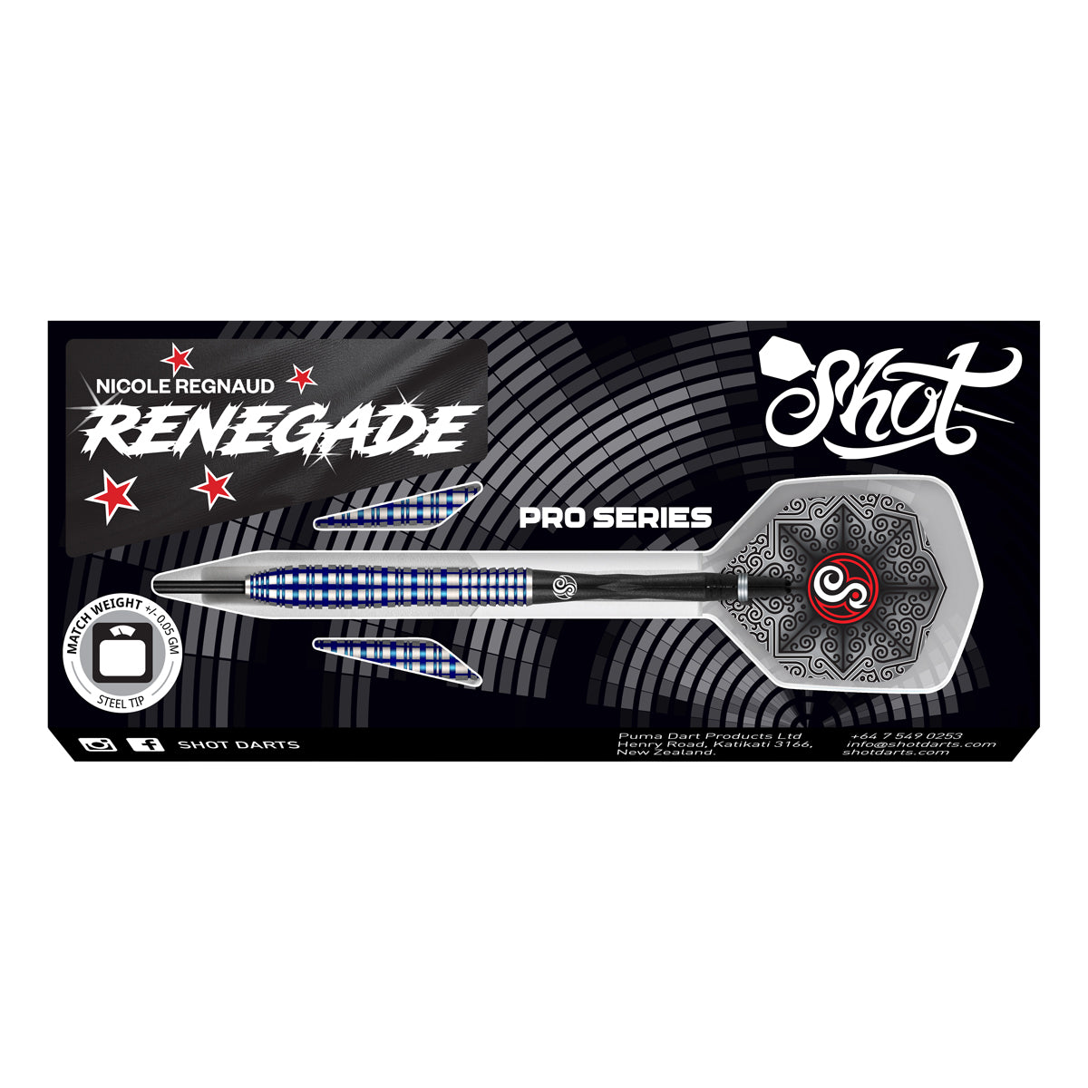 Shot Pro Series Darts - Steel Tip - 90% Tungsten - Nicole Regnaud - 23g