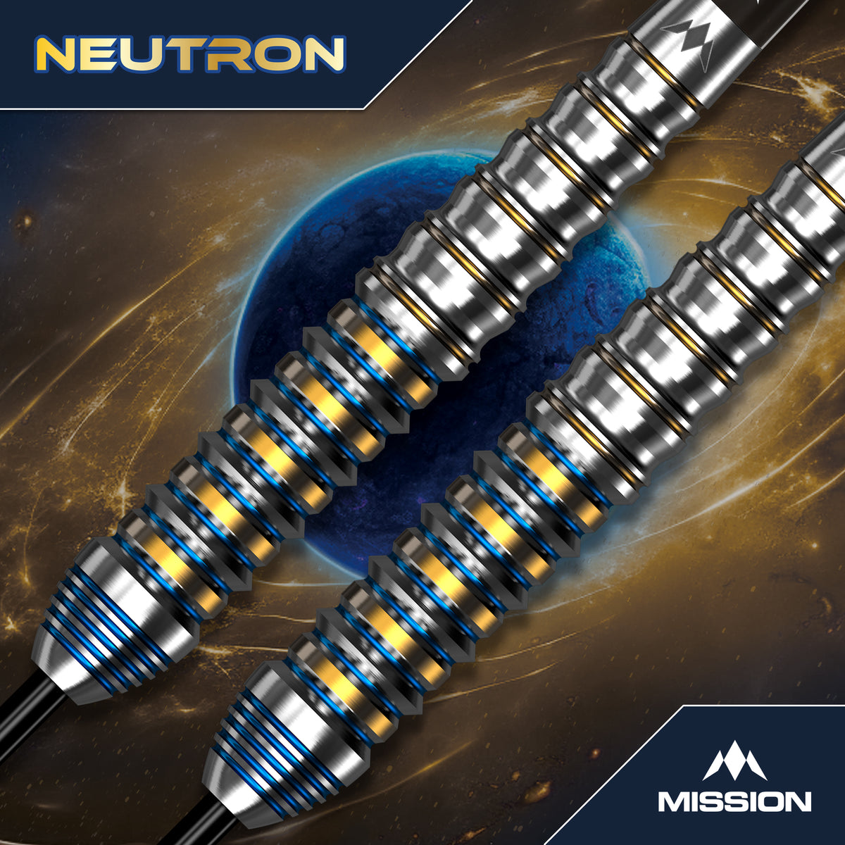Mission Neutron Darts - Steel Tip - 95% Tungsten - Blue & Gold PVD
